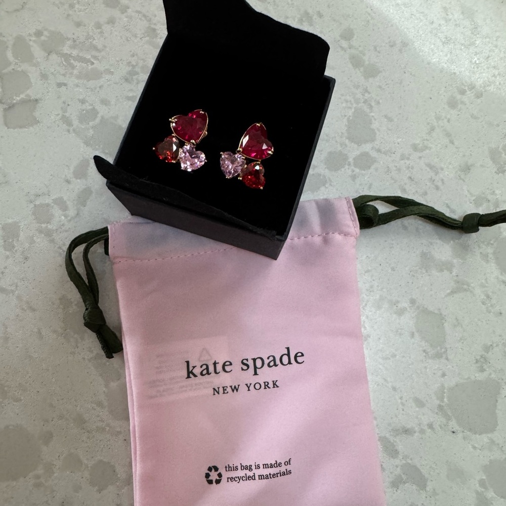 Kate Spade | My Love | 3 Heart Earrings | Post | Pink and Red | 
 Medium
